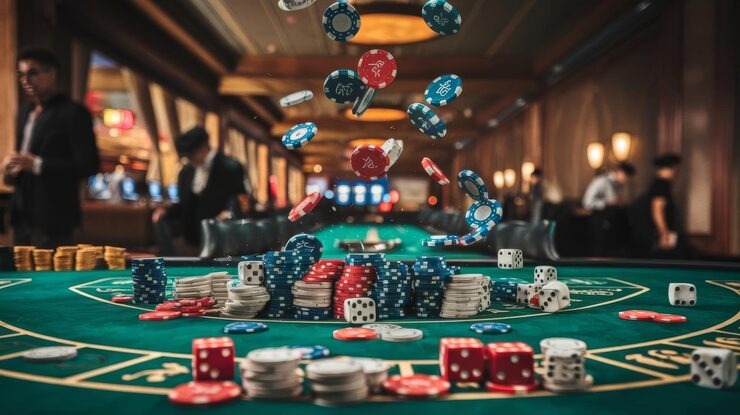 Live casino dealer and gaming table setup